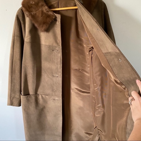 Vintage Fur Trimmed Opera Coat 60’s Suede Patchwork Mink Collar Leather Womens - Picture 10 of 11